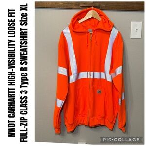 CARHARTT HIGH-VISIBILITY LOOSE FIT FULL-ZIP CLASS 3 Type R SWEATSHIRT Size XL